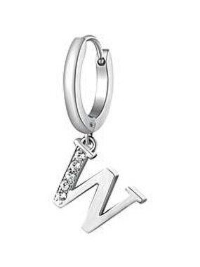 Sterling Silver Hoop Earring With Rhinestone "Z" Charm Pendant
